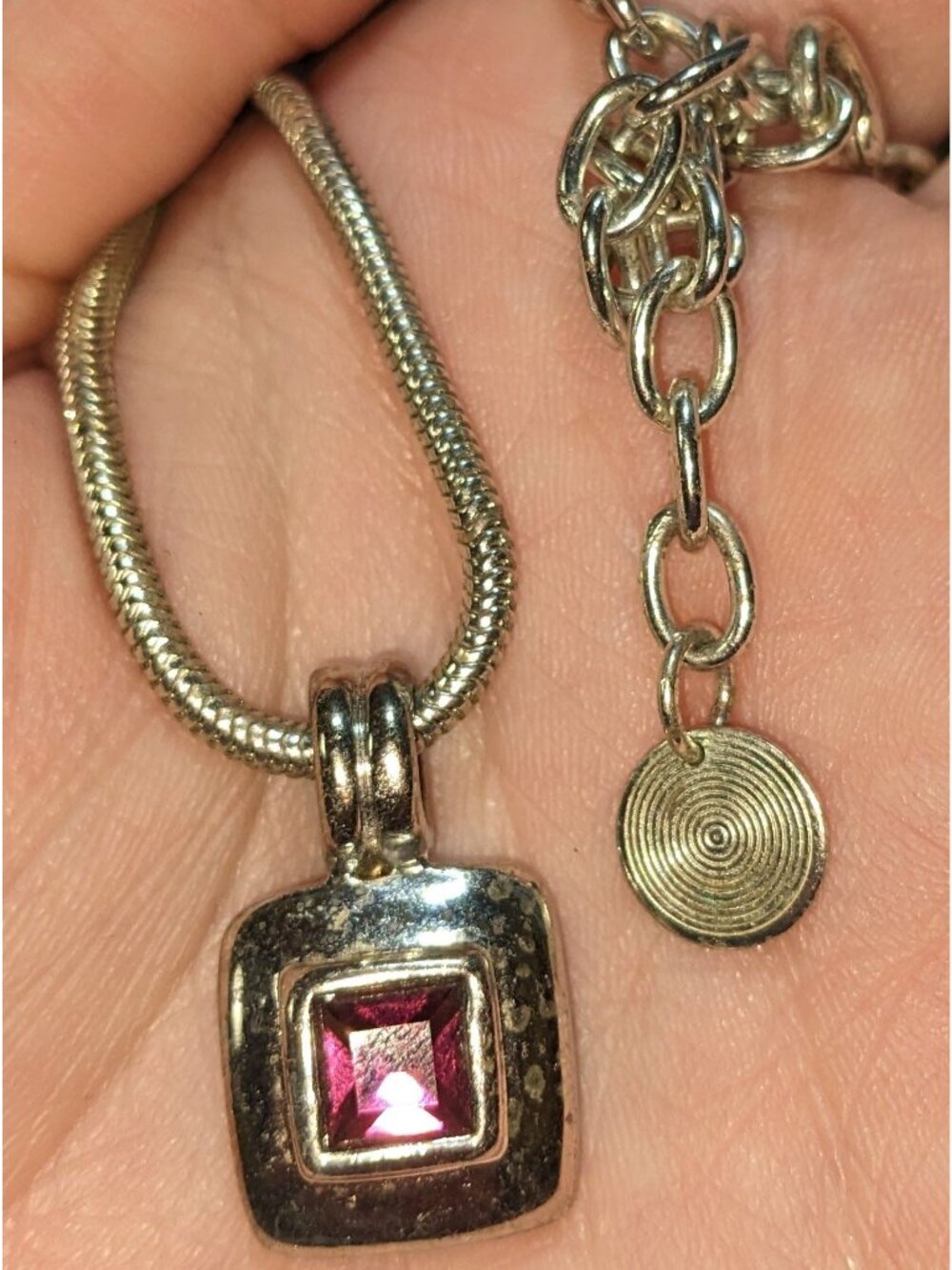 Vintage Square Pendant Necklace With Purple Faceted Stone